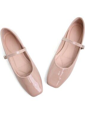 Women's Slip on Flats Round Toe Solid Nude Classic Mary Jane Ballet Dance Shoes